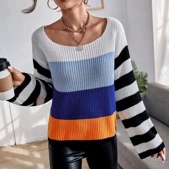 Color Block Drop Shoulder Sweater - Picture 4 of 7